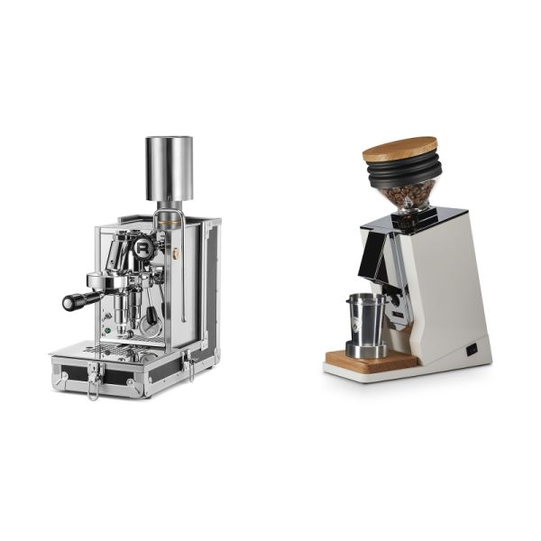 Rocket Espresso Porta Via + Eureka Mignon Single Dose, White & Oak