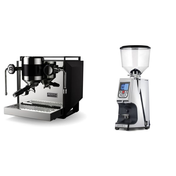 Rocket Espresso Bicocca, black + Eureka Atom Specialty 65, chrome