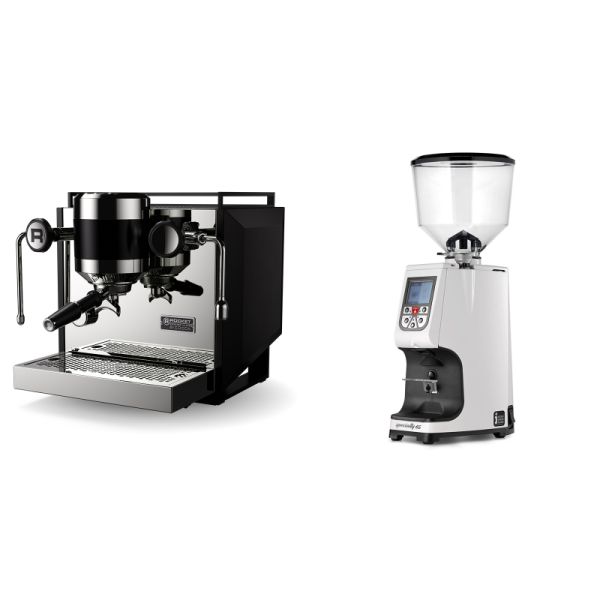 Rocket Espresso Bicocca, black + Eureka Atom Specialty 65, white