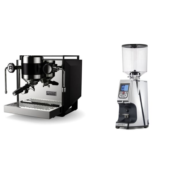 Rocket Espresso Bicocca, black + Eureka Atom Specialty 75, chrome