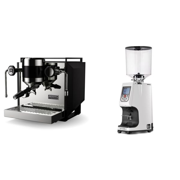 Rocket Espresso Bicocca, black + Eureka Atom Specialty 75, white