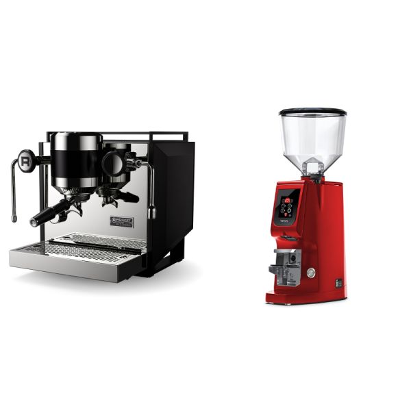 Rocket Espresso Bicocca, black + Eureka Atom W 65, ferrari red