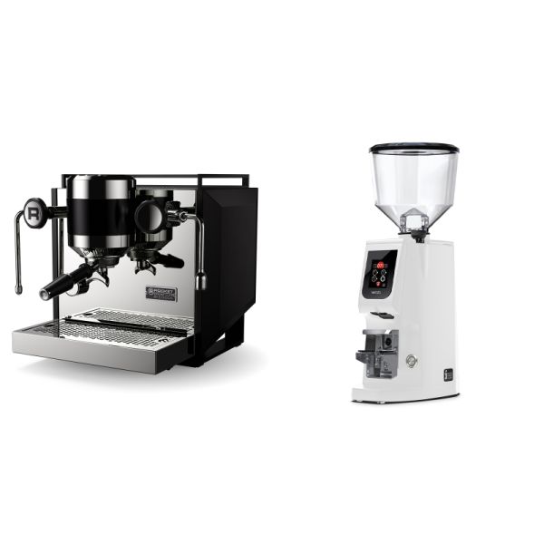 Rocket Espresso Bicocca, black + Eureka Atom W 65, white