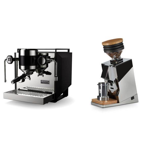 Rocket Espresso Bicocca, black + Eureka Mignon Single Dose, Chrome & Oak