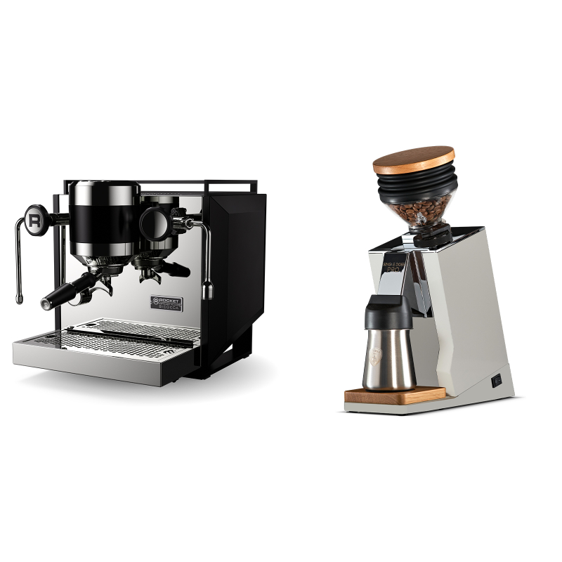 Rocket Espresso Bicocca, black + Eureka Mignon Single Dose PRO, White & Oak