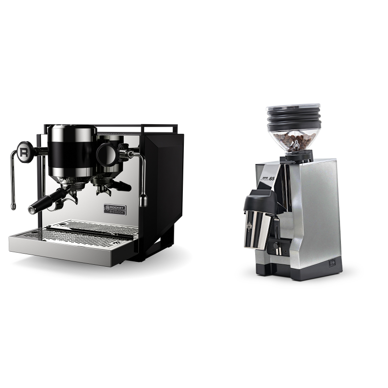 Rocket Espresso Bicocca, black + Eureka Mignon Zero 65 All Purpose, CR chrome