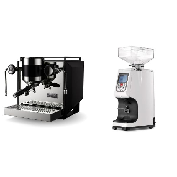 Rocket Espresso Bicocca, black + Eureka Atom 60, white