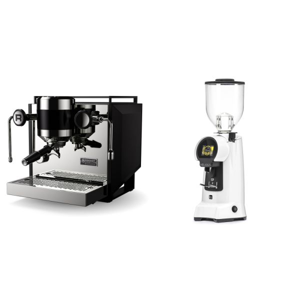 Rocket Espresso Bicocca, black + Eureka Helios 75, white