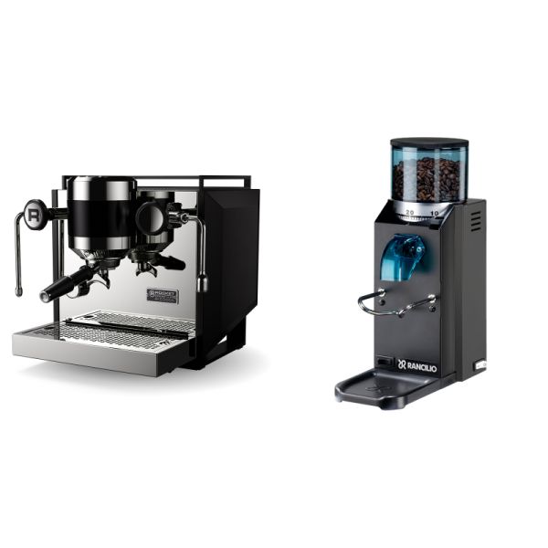 Rocket Espresso Bicocca, black + Rancilio Rocky Doserless, black