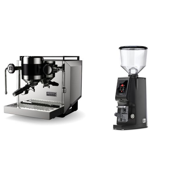 Rocket Espresso Bicocca, stainless silver + Eureka Atom W 65, black