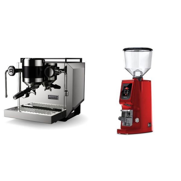 Rocket Espresso Bicocca, stainless silver + Eureka Atom W 65, ferrari red