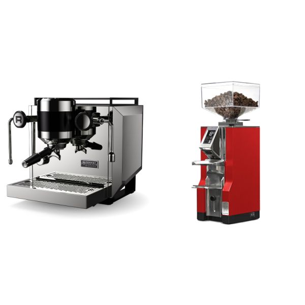 Rocket Espresso Bicocca, stainless silver + Eureka Mignon Libra, CR ferrari red