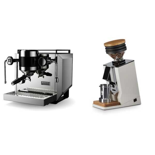 Rocket Espresso Bicocca, chrome + Eureka Mignon Single Dose, White & Oak