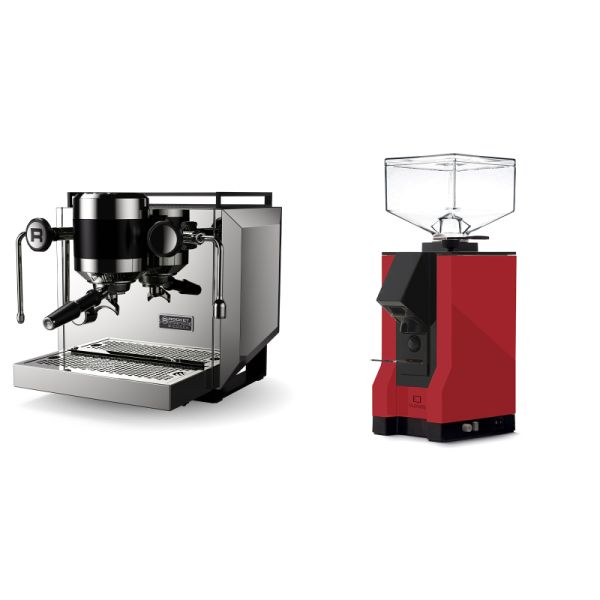 Rocket Espresso Bicocca, stainless silver + Eureka Mignon Silenzio, BL ferrari red