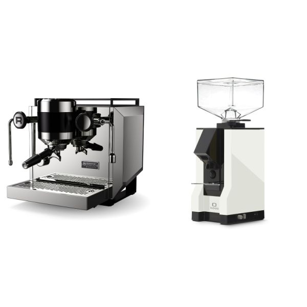 Rocket Espresso Bicocca, chrome + Eureka Mignon Silenzio, BL white