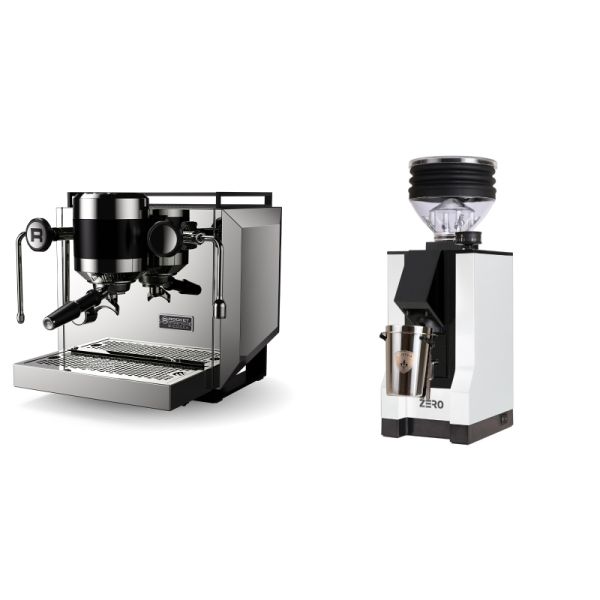 Rocket Espresso Bicocca, stainless silver + Eureka Mignon Zero, BL white