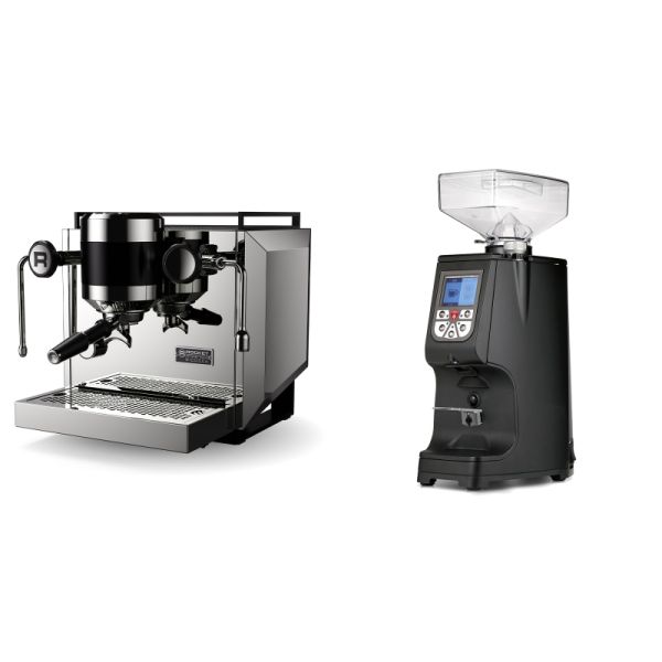 Rocket Espresso Bicocca, stainless silver + Eureka Atom 60, black