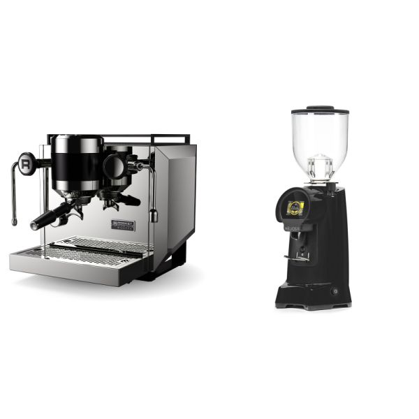 Rocket Espresso Bicocca, stainless silver + Eureka Helios 75, black