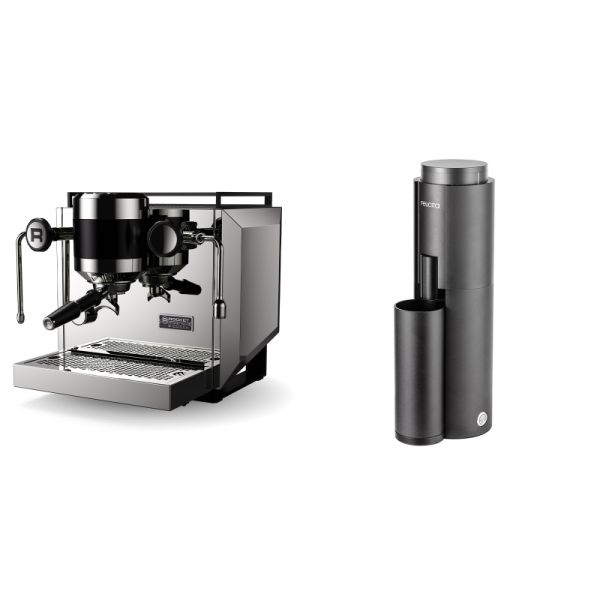 Rocket Espresso Bicocca, chrome + Felicita F47, black