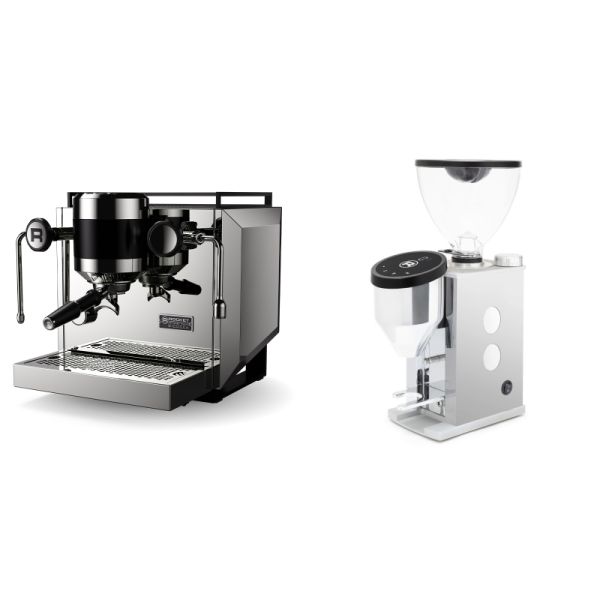 Rocket Espresso Bicocca, chrome + Rocket Espresso FAUSTINO 3.1, white