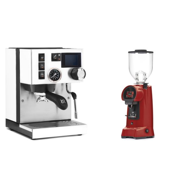 Rancilio Silvia BC PID, white + Eureka Helios 75, ferrari red