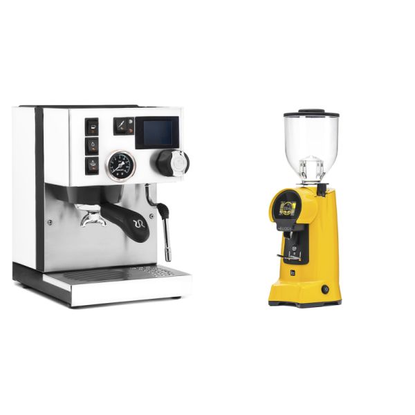 Rancilio Silvia BC PID, white + Eureka Helios 75, yellow