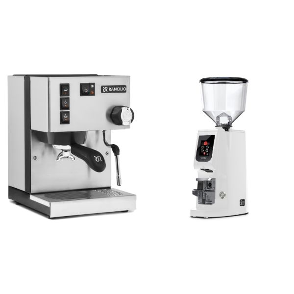 Rancilio Silvia E + Eureka Atom W 65, white