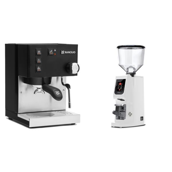 Rancilio Silvia BC, black + Eureka Atom W 65, white