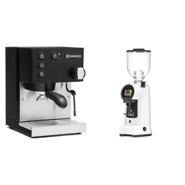 Rancilio Silvia BC, black + Eureka Helios 75, white