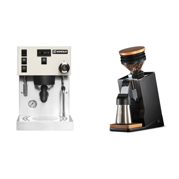 Rancilio Silvia PRO X, white + Eureka Mignon Single Dose PRO, Black & Oak