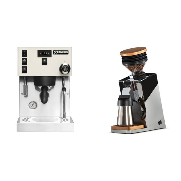 Rancilio Silvia PRO X, white + Eureka Mignon Single Dose PRO, Chrome & Oak