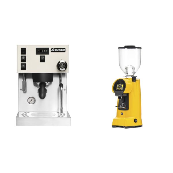 Rancilio Silvia PRO X, white + Eureka Helios 75, yellow