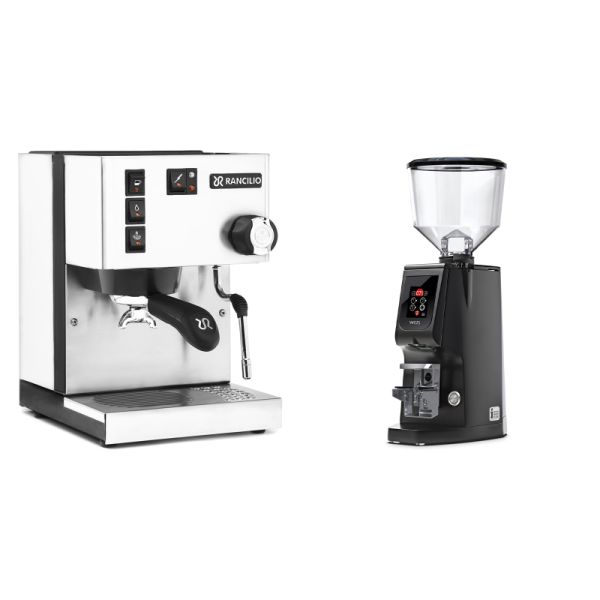 Rancilio Silvia BC, white + Eureka Atom W 65, black