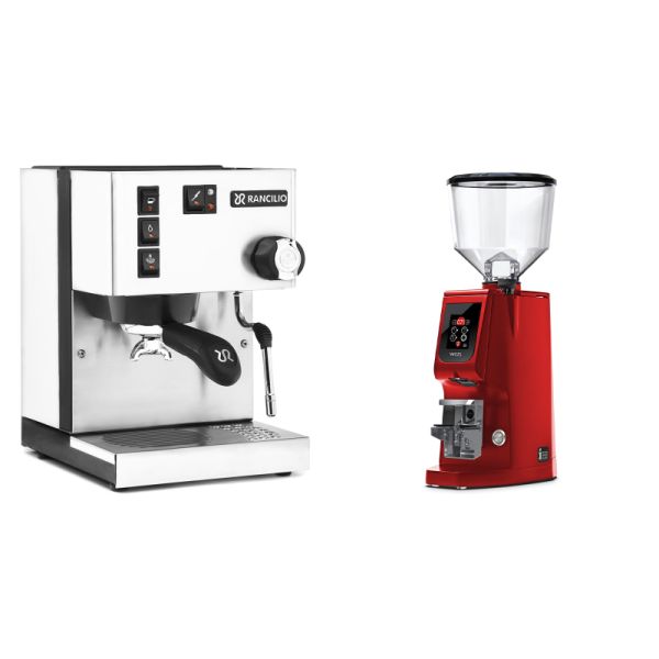 Rancilio Silvia BC, white + Eureka Atom W 65, ferrari red