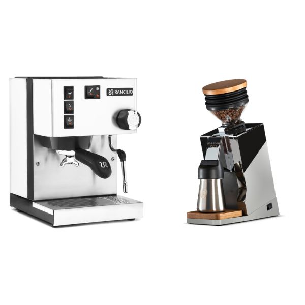 Rancilio Silvia BC, white + Eureka Mignon Single Dose PRO, Chrome & Oak