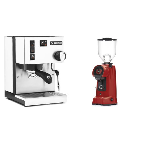 Rancilio Silvia BC, white + Eureka Helios 75, ferrari red