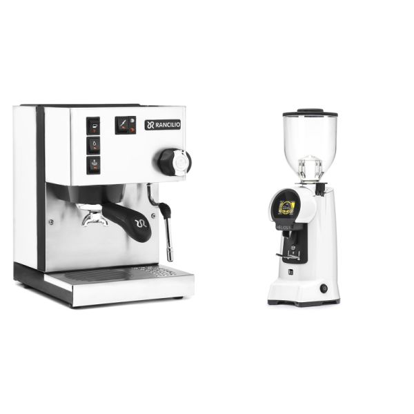 Rancilio Silvia BC, white + Eureka Helios 75, white