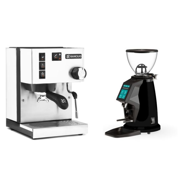 Rancilio Silvia BC, white + Rocket Espresso SPLUGA, black