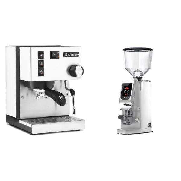 Rancilio Silvia E, white + Eureka Atom W 65, chrome