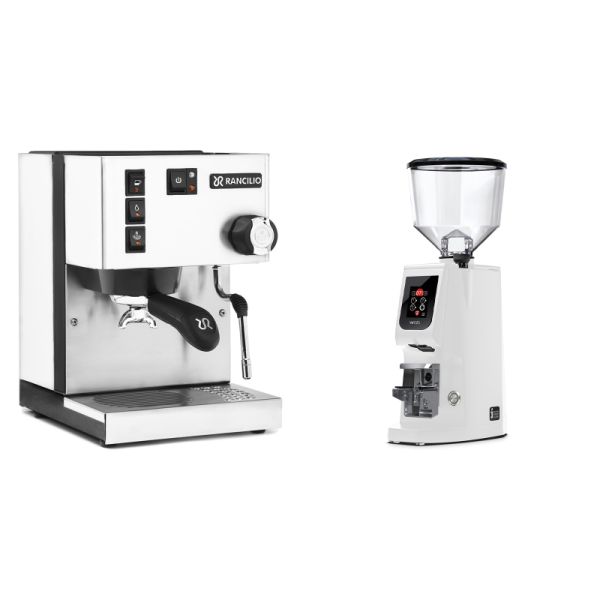 Rancilio Silvia E, white + Eureka Atom W 65, white