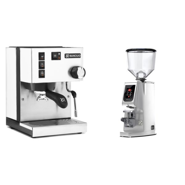 Rancilio Silvia E, white + Eureka Atom W 75, chrome