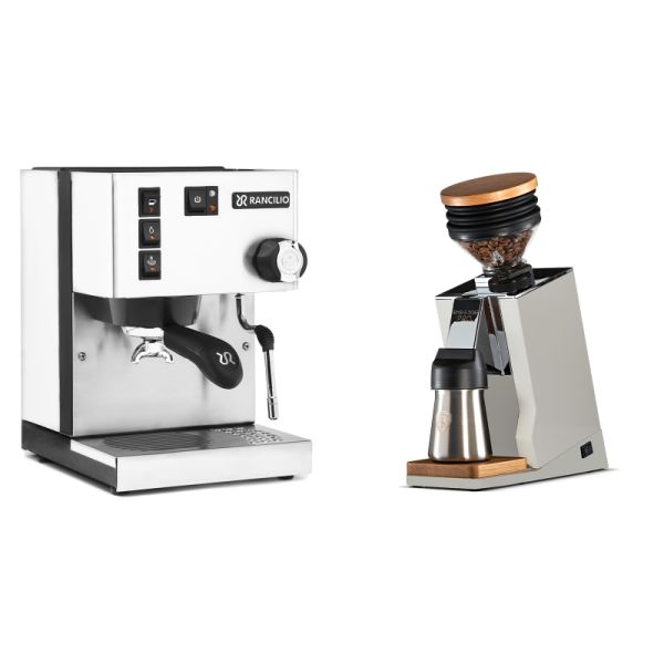 Rancilio Silvia E, white + Eureka Mignon Single Dose PRO, White & Oak