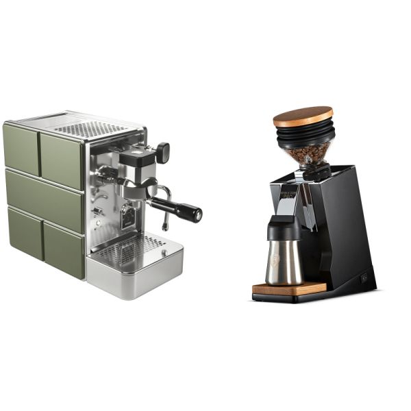 Stone Espresso Mine Green + Eureka Mignon Single Dose PRO, Black & Oak